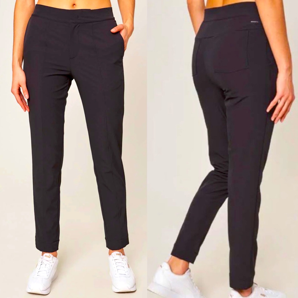 Black Lined Tailored "Comfort Stretch" Elastic-Waist Pants Everyday/Work Pants
